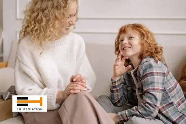 Happy mother and child after sorting child arrangements mediation Brigg